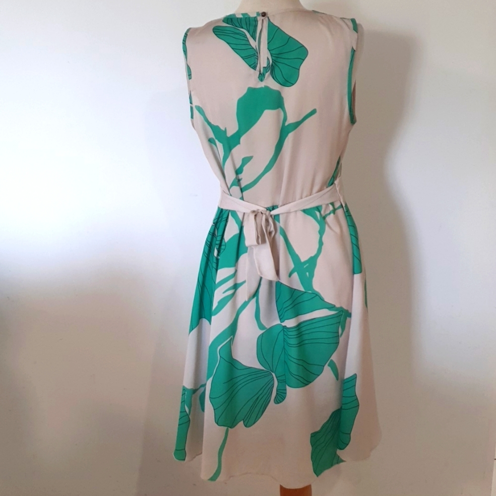 Gabriella Frattini Size 14 Floral Green Cream Dress Like New Condition - Picture 5 of 9